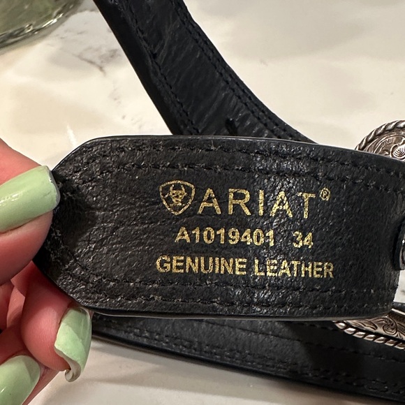Ariat Black Leather Belt with Silver Buckle - Picture 10 of 15